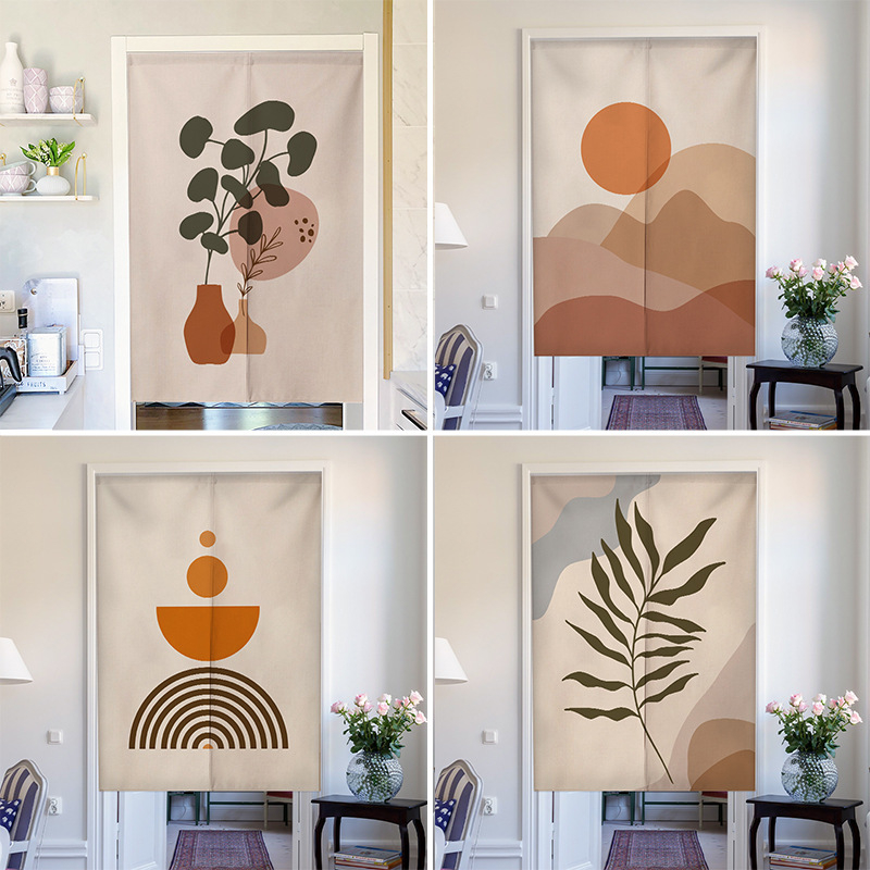Morandi màu rèm cửa cho phòng phân vùng nửa phòng cửa ra vào rèm velcro băng không có đinh dày bông vải lanh không thấm nước rèm cửa trang trí nội thất