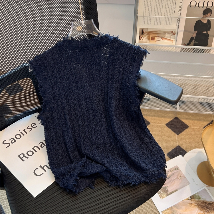 Áo croptop cardigan XIAOZHAINV không tay dệt kim tua rua khí chất Hàn Quốc mùa hè cho nữ