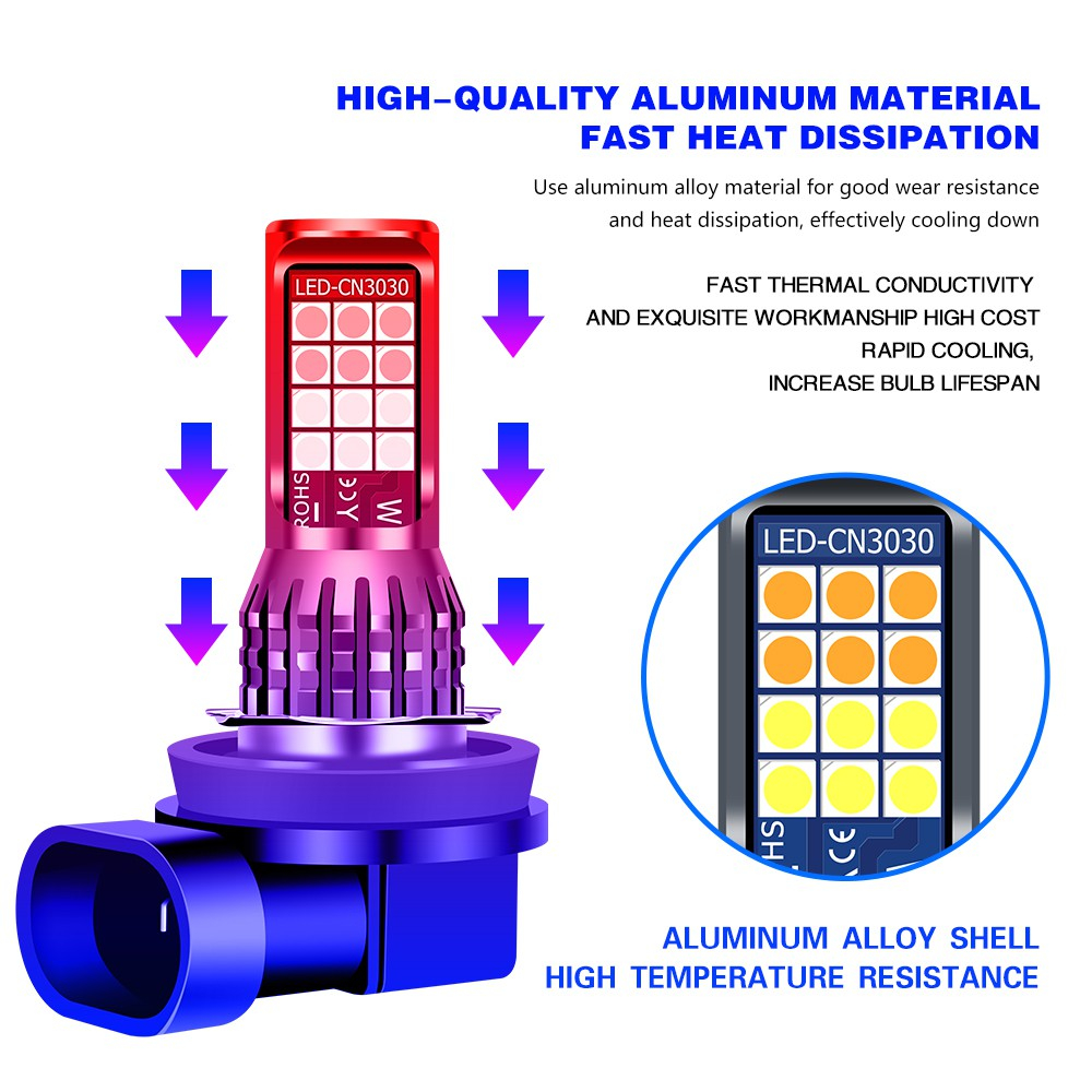 1 pc đèn LED sương mù 2 màu 24SMD H8 H11 H3 H4 H7 9005 HB3 9006 HB4 H16 P13W đèn sương mù ô tô
