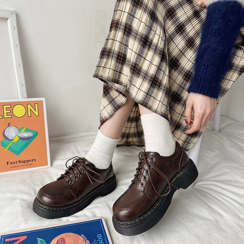 Giày Da Đế Dày Buộc Dây Kiểu Lolita Nhật Bản Thời Trang Mùa Thu 2023 Cho Nữ