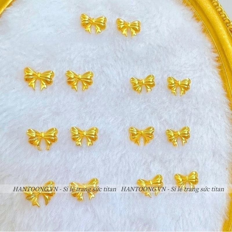 Khuyên tai titan nữ không gỉ mạ vàng 18k thiết kế hình nơ xinh xắn phong cách ngọt ngào dễ thương