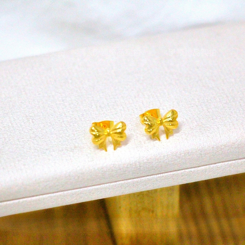 Khuyên tai titan nữ không gỉ mạ vàng 18k thiết kế hình nơ xinh xắn phong cách ngọt ngào dễ thương