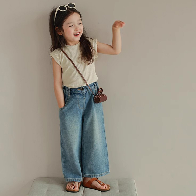 Trẻ em bình thường bé trai bé gái quần denim lưng thun lỏng