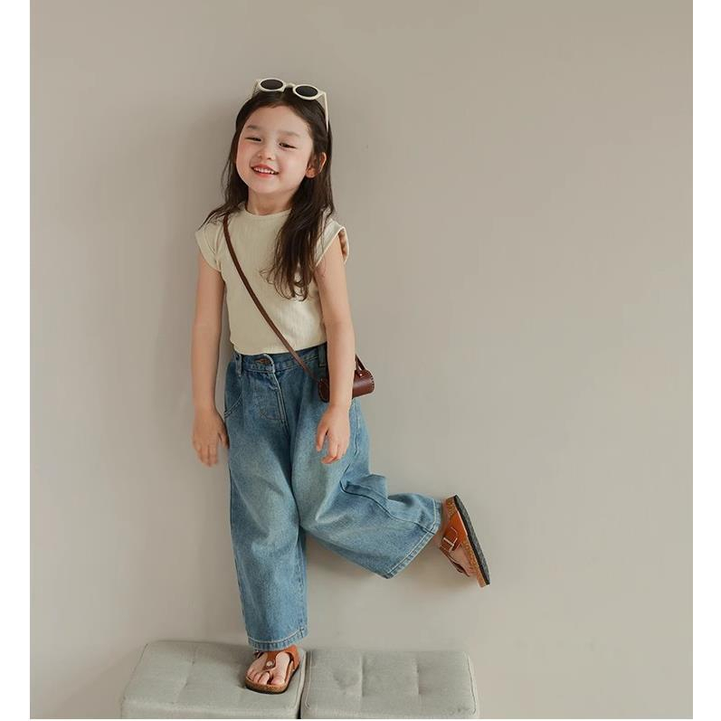 Trẻ em bình thường bé trai bé gái quần denim lưng thun lỏng