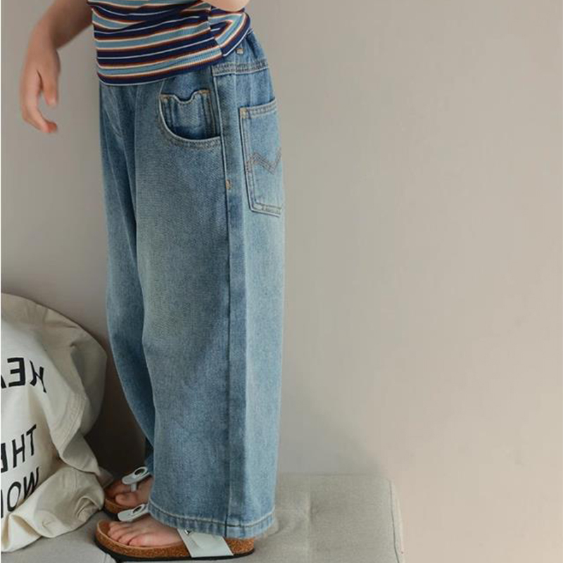 Trẻ em bình thường bé trai bé gái quần denim lưng thun lỏng