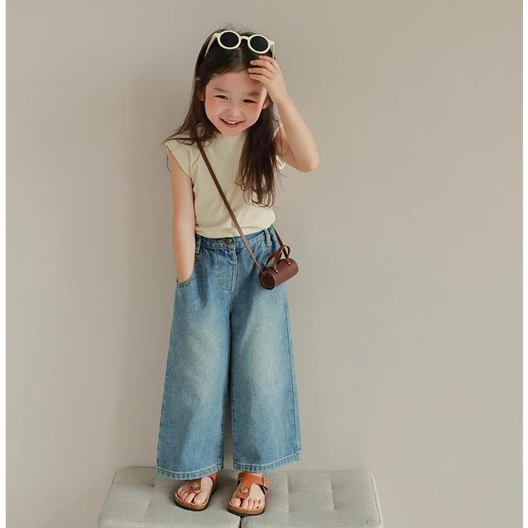 Trẻ em bình thường bé trai bé gái quần denim lưng thun lỏng
