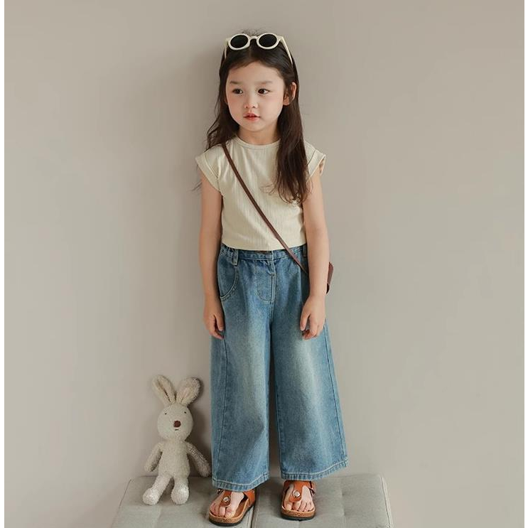 Trẻ em bình thường bé trai bé gái quần denim lưng thun lỏng