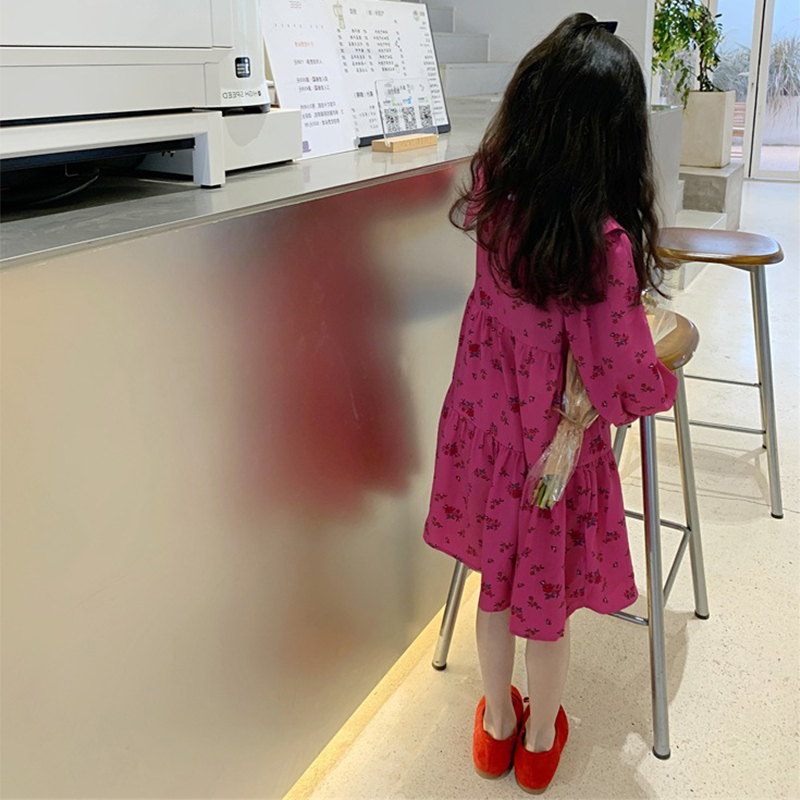 Ngọt ngào bé gái in hoa búp bê cổ áo bông dài tay váy công chúa