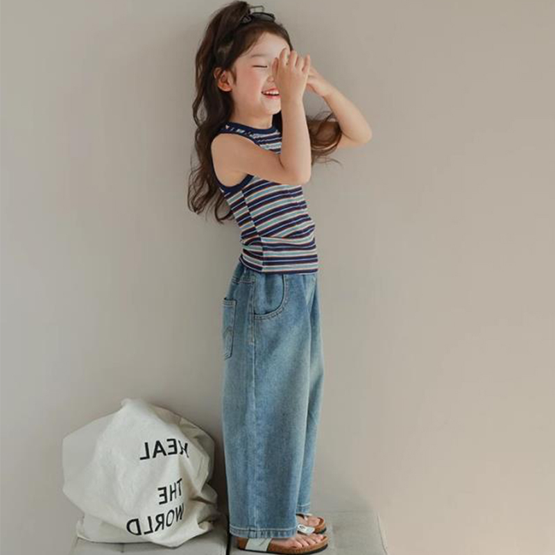 Trẻ em bình thường bé trai bé gái quần denim lưng thun lỏng