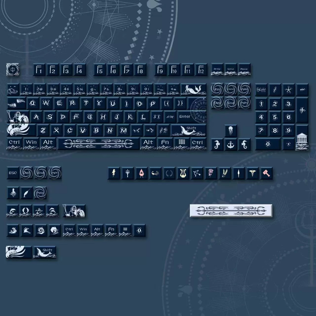 141 Phím Poseidon Keycaps Cherry PBT Năm mặt thăng hoa nhiệt Keycap Phù hợp 61/68/75/84/87/96/98/104/108
