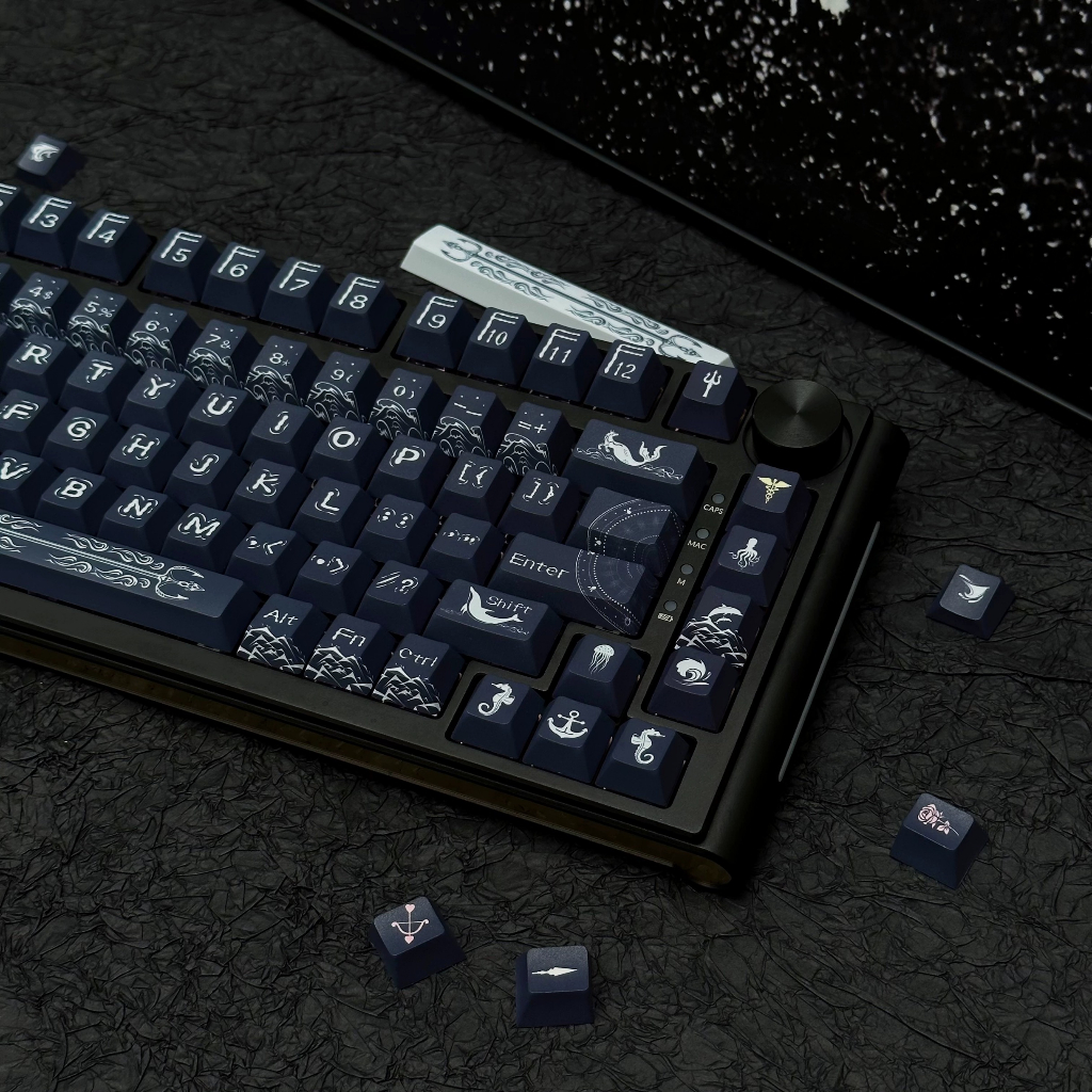 141 Phím Poseidon Keycaps Cherry PBT Năm mặt thăng hoa nhiệt Keycap Phù hợp 61/68/75/84/87/96/98/104/108