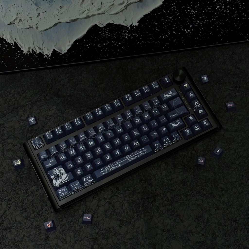 141 Phím Poseidon Keycaps Cherry PBT Năm mặt thăng hoa nhiệt Keycap Phù hợp 61/68/75/84/87/96/98/104/108
