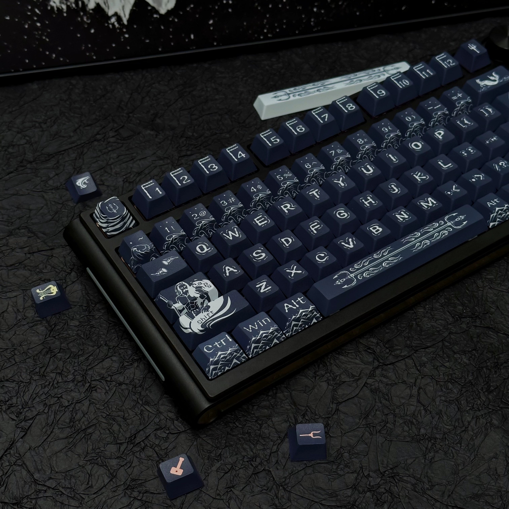 141 Phím Poseidon Keycaps Cherry PBT Năm mặt thăng hoa nhiệt Keycap Phù hợp 61/68/75/84/87/96/98/104/108