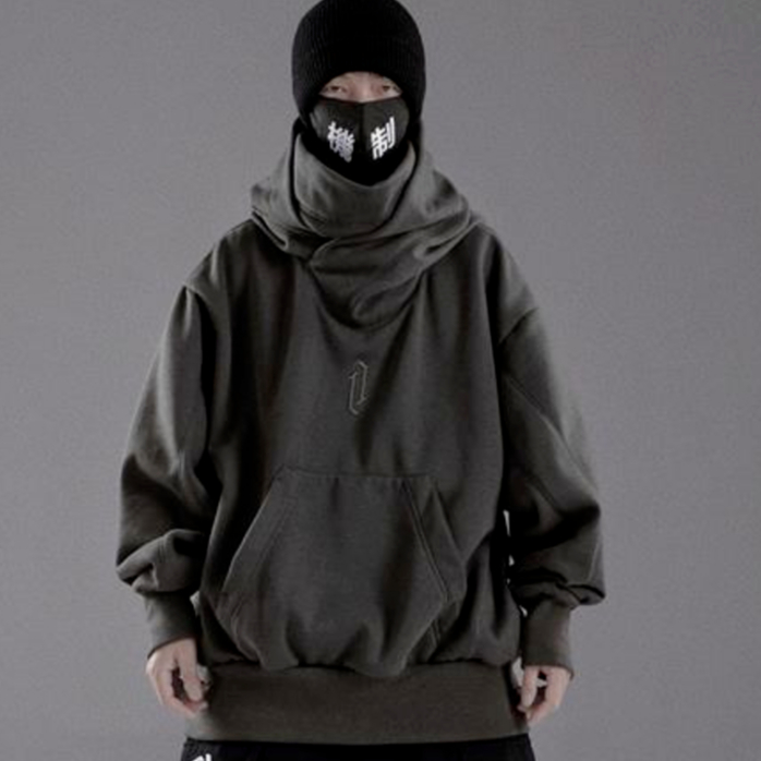 Áo hoodie nam tay dài phong cách hip hop đường phố  hàn quốc cá tính cho nam phụ nữ cổ áo cao vải đơn lẻ hoodie nỉ bông áo khoác hoodie đen  dáng rộng màu trơn