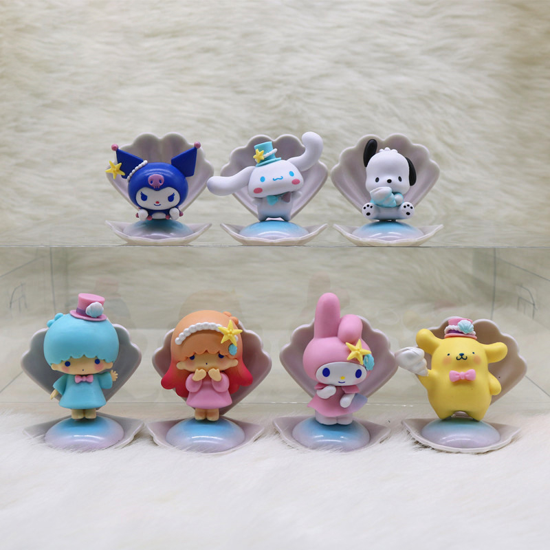 7 cái / bộ 6-8 cm sanrio anime hình kuromi my melody cinnamorol pochacco onpompurin shell diy kawaii cartoon q phiên bản pvc action figures mô hình búp bê đồ chơi