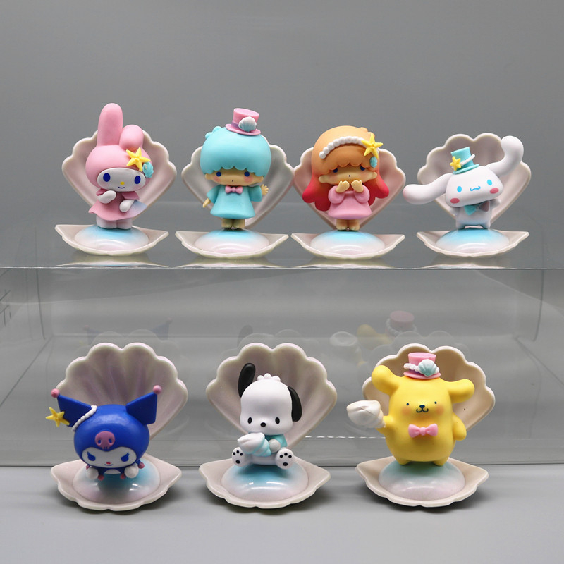 7 cái / bộ 6-8 cm sanrio anime hình kuromi my melody cinnamorol pochacco onpompurin shell diy kawaii cartoon q phiên bản pvc action figures mô hình búp bê đồ chơi