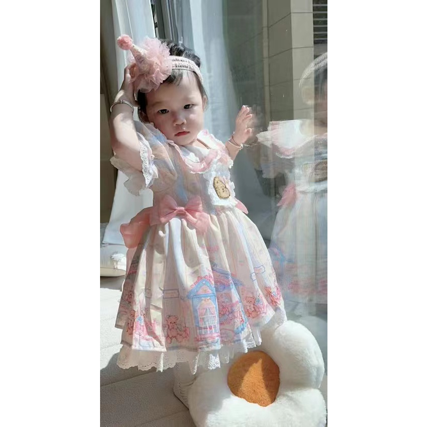 Đầm Công Chúa lolita Tay Ngắn Phong Cách Mùa Hè Mới Cho Bé Gái