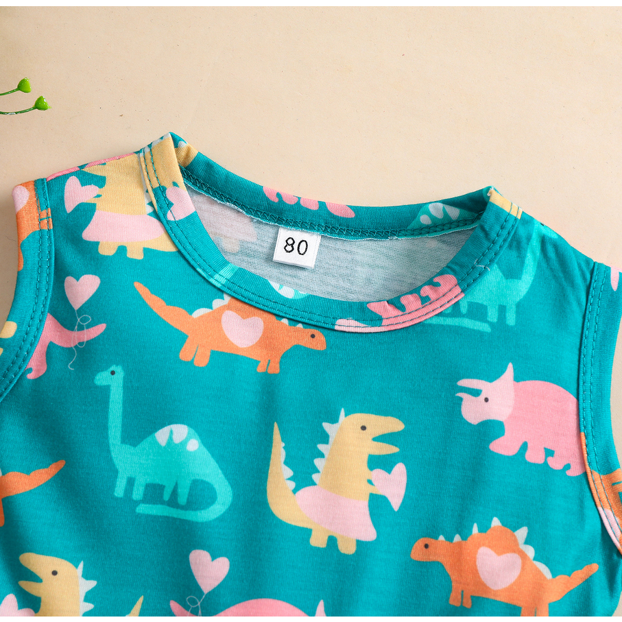 Đầm Sát Nách Cổ Tròn B930G In Hình Khủng Long Cho Bé Gái 1-6 Tuổi