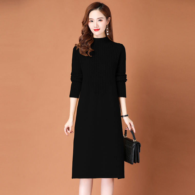 Đầm sweater Dệt Kim Cổ Cao Dài Qua Gối Cỡ Lớn Thời Trang Xuân Thu Cho Nữ
