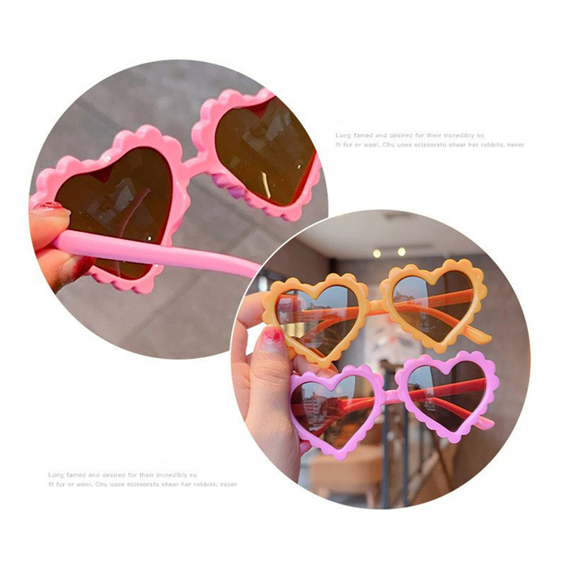 Cô gái bé trai bảo vệ dễ thương kính râm trẻ em màu rắn hình trái tim mặt trời ngoài trời đáng yêu acrylic uv400 kính râm trẻ em