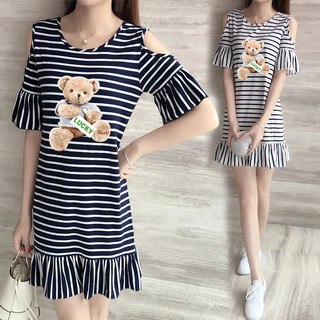 Korea dongmen thời trang và thời trang cô gái t-shirt dress cotton tinh khiết đa năng, mùa hè 2023 mới pháp ngọt ngào phim hoạt hình gấu in trong trang phục giản dị dễ thương