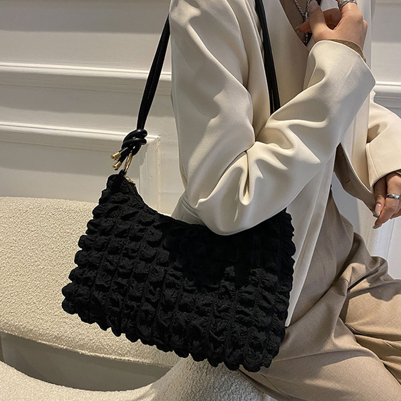 Túi xách nữ just star túi đeo vai trang trí xếp ly túi dưới cánh tay dung tích lớn phong cách đơn giản