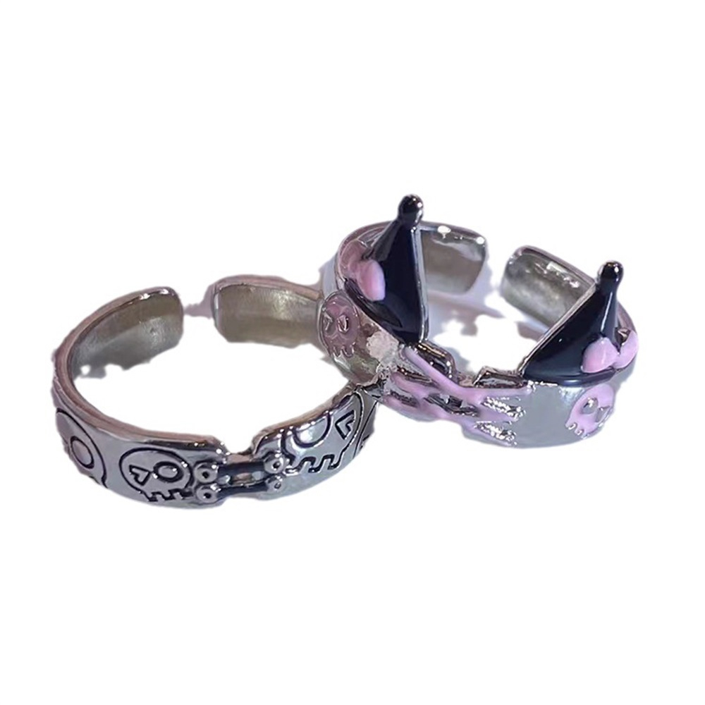 Phim hoạt hình trắng đen kuromi mèo tai nhẫn động vật ngón tay cặp đôi phụ nữ trang sức quà tặng có thể điều chỉnh