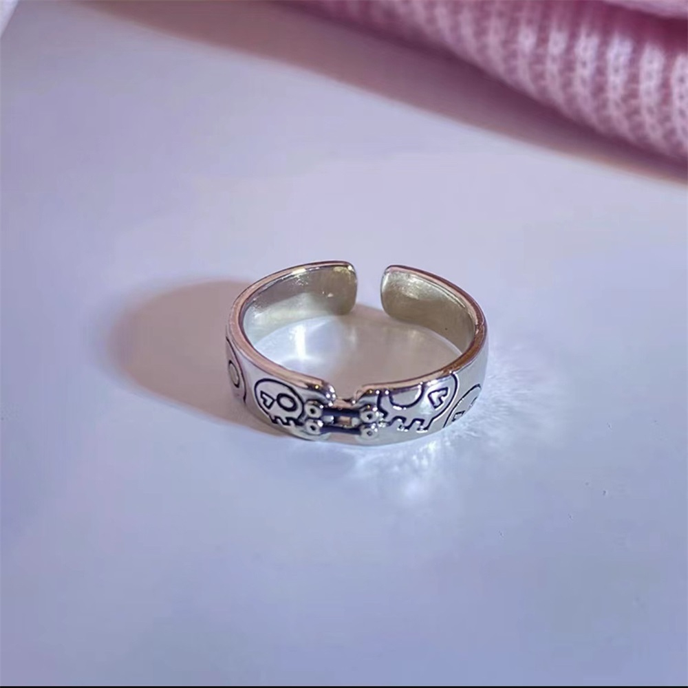 Phim hoạt hình trắng đen kuromi mèo tai nhẫn động vật ngón tay cặp đôi phụ nữ trang sức quà tặng có thể điều chỉnh