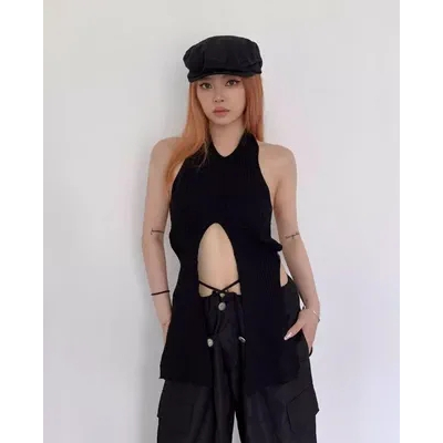 Áo Tank Top Dệt Kim Hở Lưng Dáng Ôm Dây Chéo Gợi Cảm Thời Trang Blackpink Jennie
