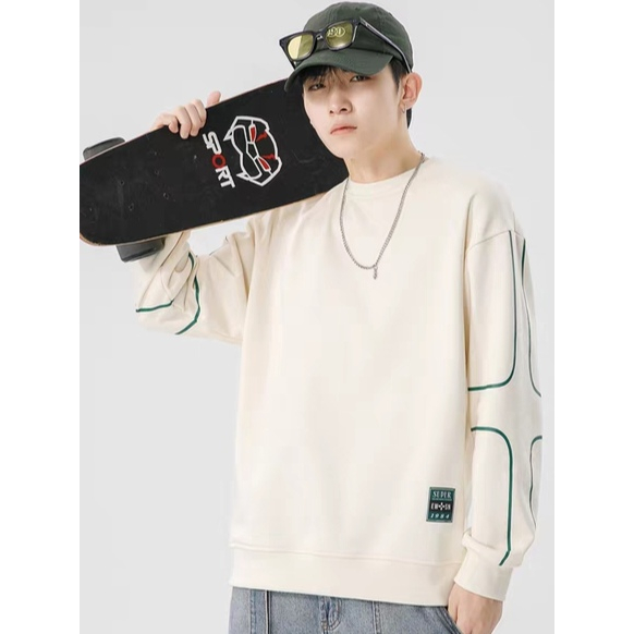 Áo sweater nam HANLU tay dài form rộng đường nét đơn giản phong cách Hong Kong