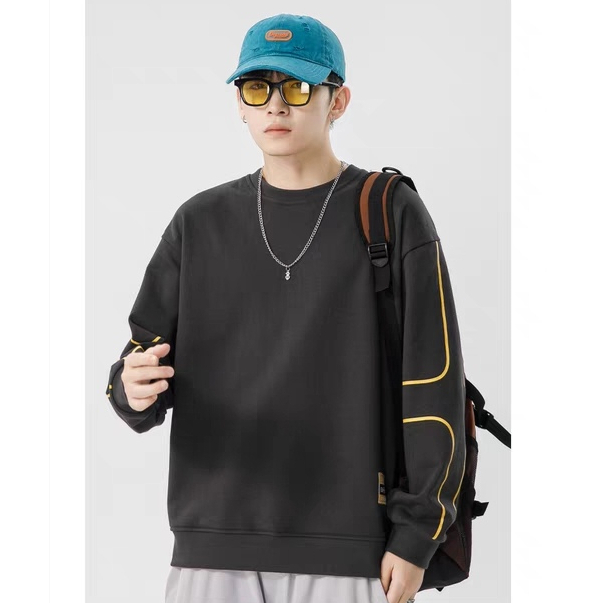 Áo sweater nam HANLU tay dài form rộng đường nét đơn giản phong cách Hong Kong