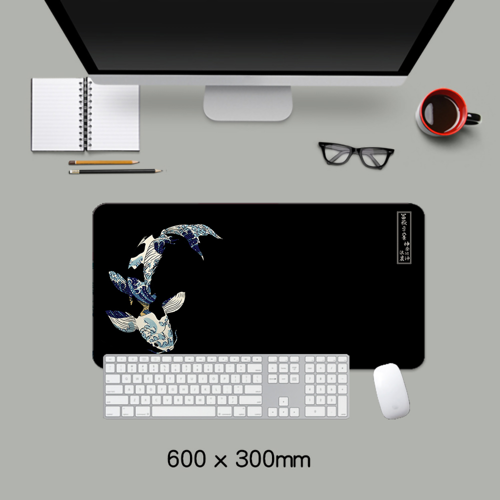 Fish mousepad black great wave tùy chỉnh in lớn mở rộng mousepad gaming mousepa