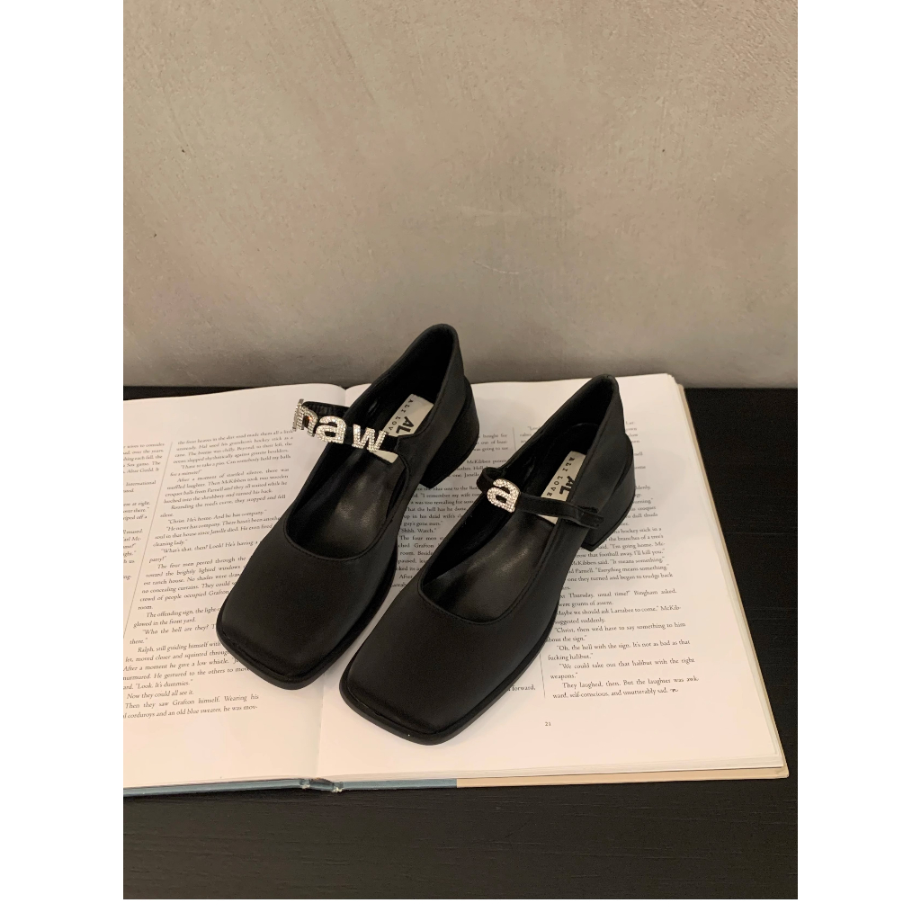 Giày Cao Gót Da Mũi Vuông Màu Đen Phong Cách Anh Quốc Thời Trang Mùa Hè 2023 Cho Nữ