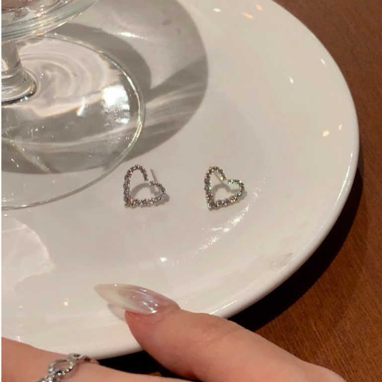 Bông Tai Hình Trái Tim Đính Đá Zircon Phong Cách Hàn Quốc Sang Trọng Cho Nữ
