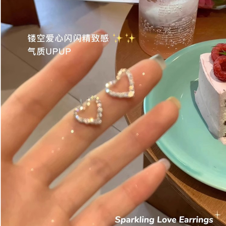 Bông Tai Hình Trái Tim Đính Đá Zircon Phong Cách Hàn Quốc Sang Trọng Cho Nữ