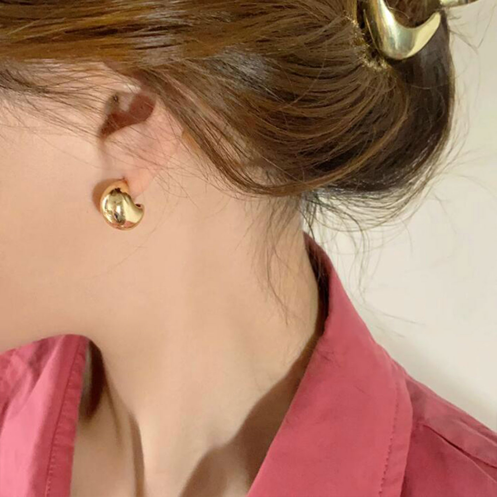 Khuyên Tai Cong Hình Bán Nguyệt / Mặt Trăng Chữ C Bằng Kim Loại Đơn Giản Phong Cách Hàn Quốc Thời Trang Cho Nữ