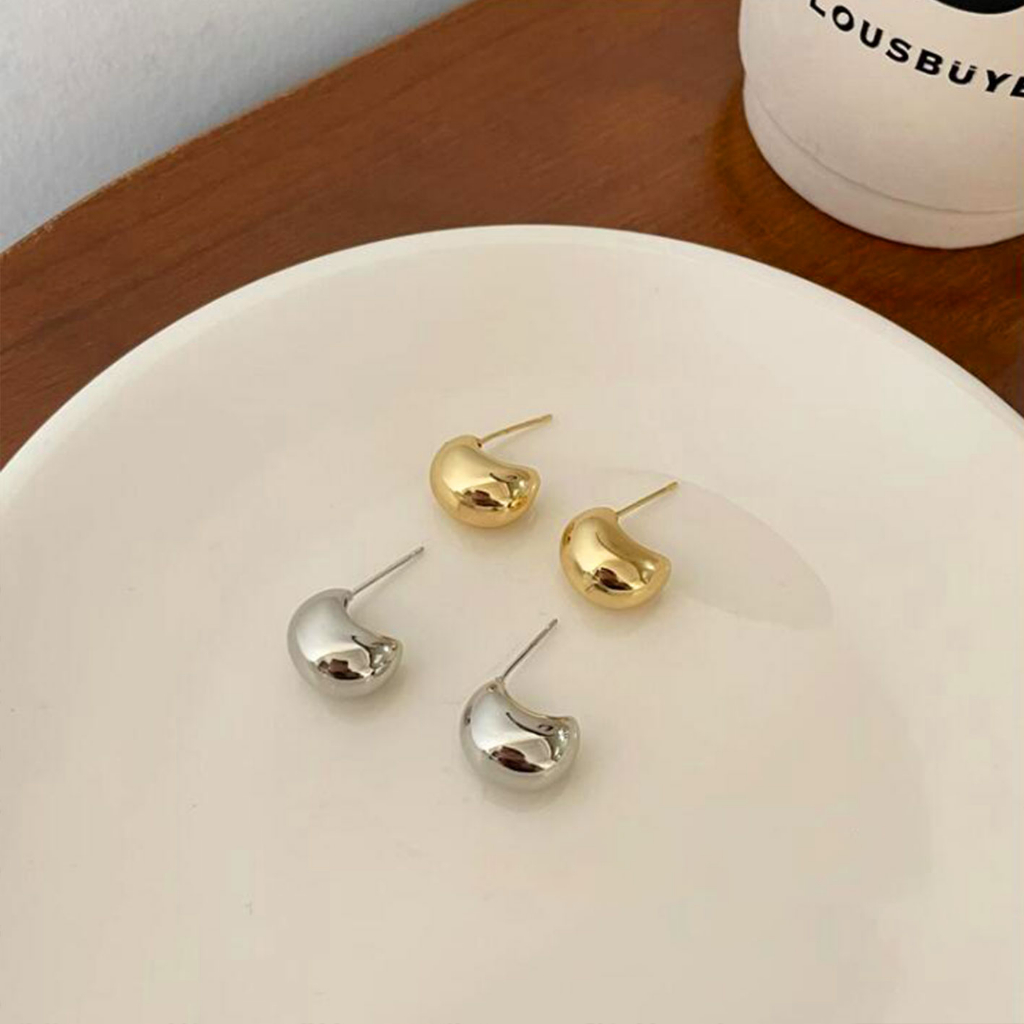 Khuyên Tai Cong Hình Bán Nguyệt / Mặt Trăng Chữ C Bằng Kim Loại Đơn Giản Phong Cách Hàn Quốc Thời Trang Cho Nữ