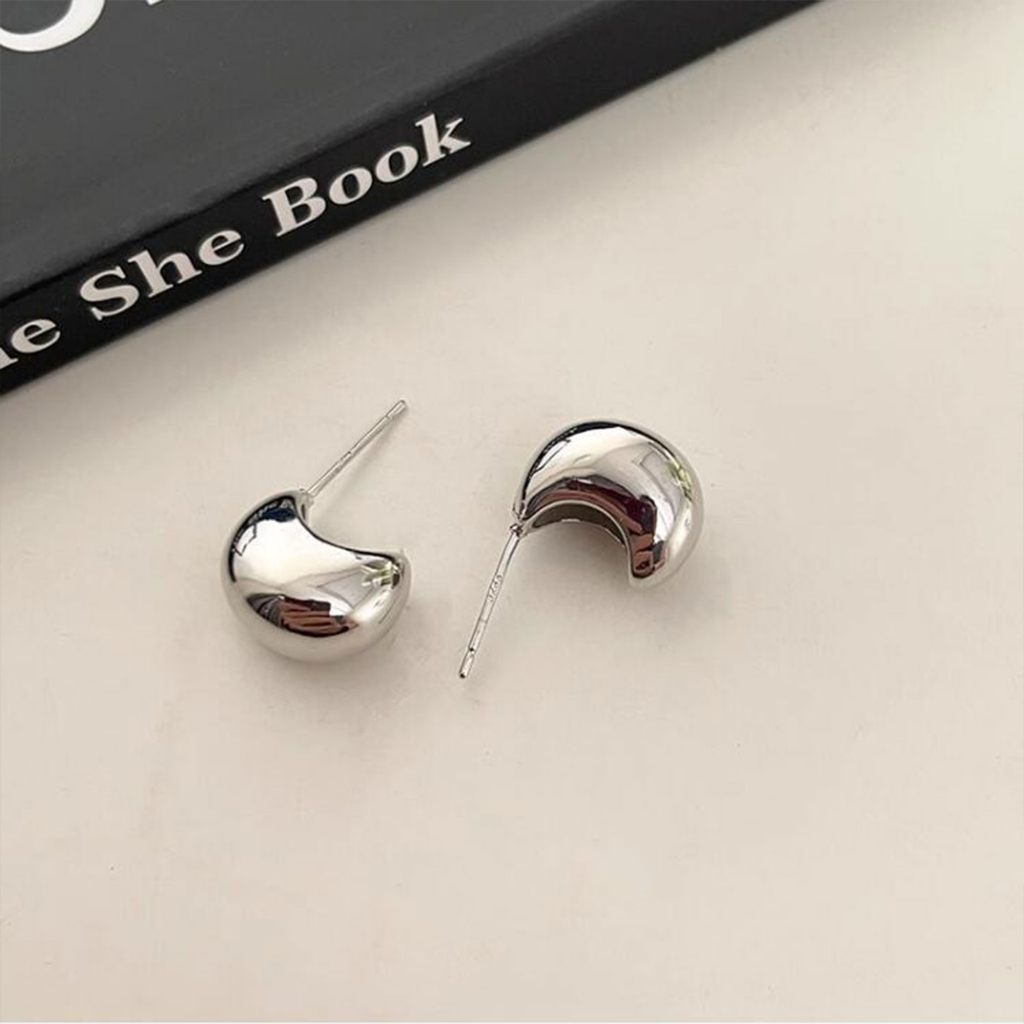 Khuyên Tai Cong Hình Bán Nguyệt / Mặt Trăng Chữ C Bằng Kim Loại Đơn Giản Phong Cách Hàn Quốc Thời Trang Cho Nữ