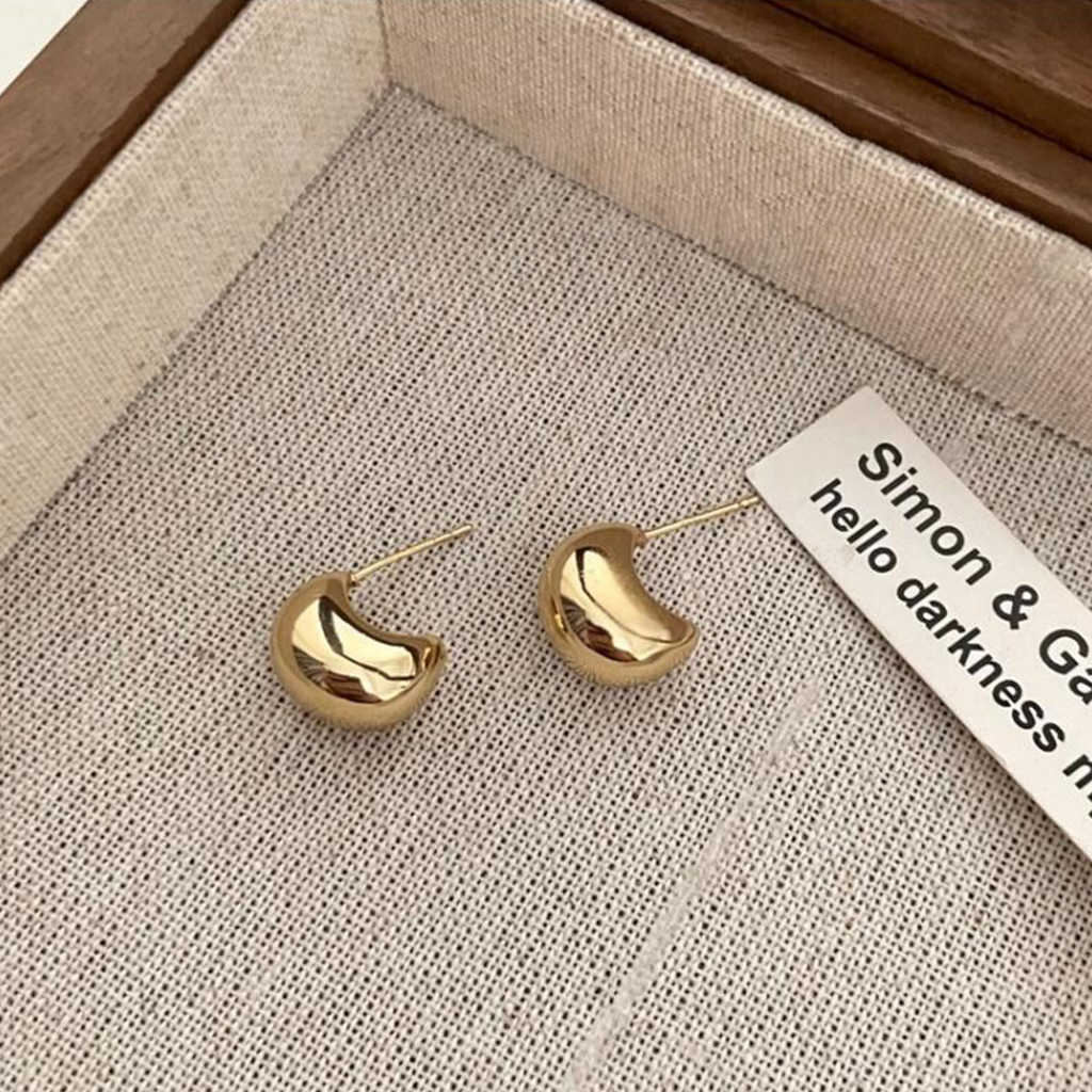 Khuyên Tai Cong Hình Bán Nguyệt / Mặt Trăng Chữ C Bằng Kim Loại Đơn Giản Phong Cách Hàn Quốc Thời Trang Cho Nữ