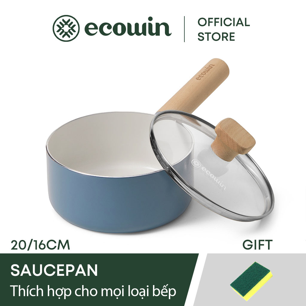 Nồi ECOWIN quấy bột chống dính bằng đá kích thước tùy chọn 16/20cm màu xanh da trời thích hợp cho mọi loại bếp