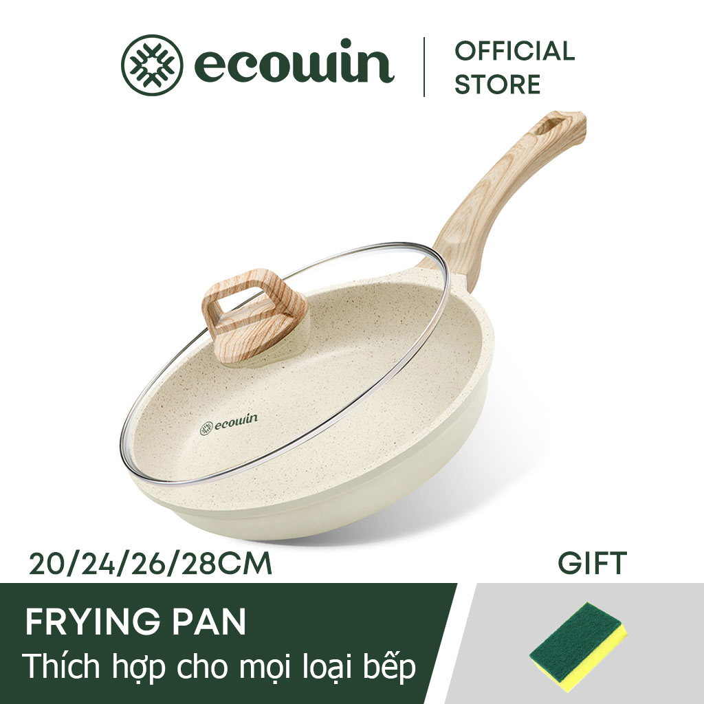 Chảo chống dính ECOWIN bằng đá kích thước tùy chọn 20/24/26/28cm màu trắng sứ thích hợp cho mọi loại bếp