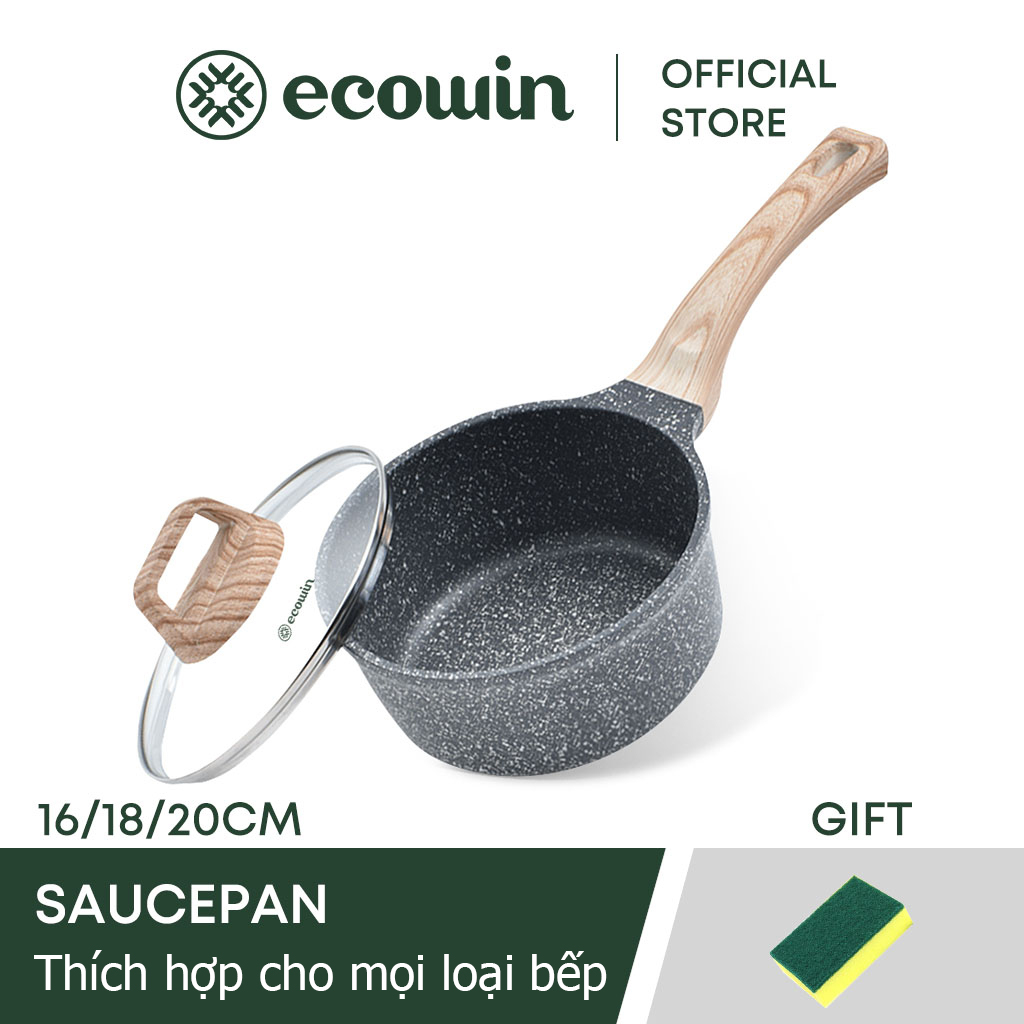 Nồi ECOWIN chống dính màu đen xám chất liệu đá y tế 16/18/20cm cho nhiều loại bếp gia đình