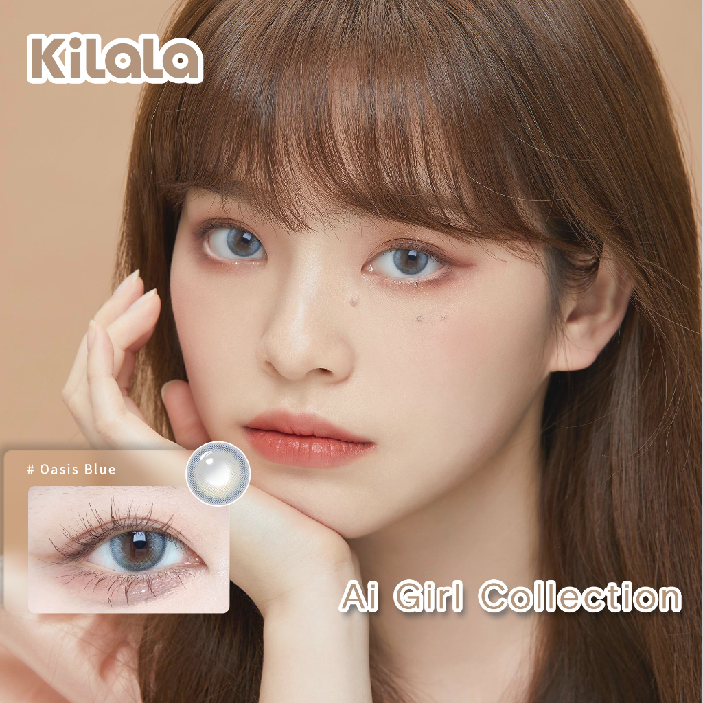 Kính áp tròng Kilala màu lam Oasis Blue lens cận 6 tháng DIA 14.2mm có độ (0-8) 1 cặp