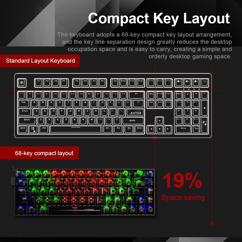 E-yooso z686 bàn phím chơi game cơ mini usb 60% màu xanh lam công tắc màu đỏ 68 phím cáp có thể tháo rời có dây cho pc máy tính