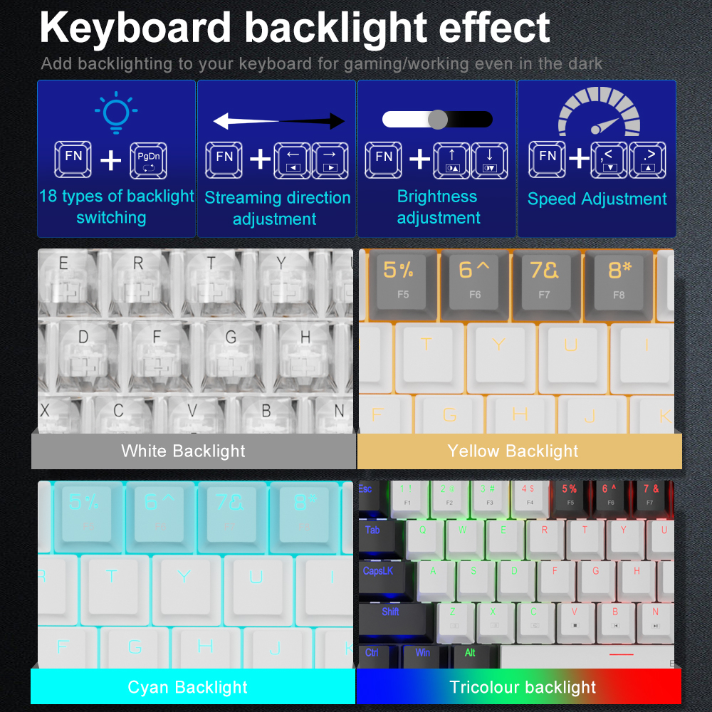 E-yooso z686 bàn phím chơi game cơ mini usb 60% màu xanh lam công tắc màu đỏ 68 phím cáp có thể tháo rời có dây cho pc máy tính