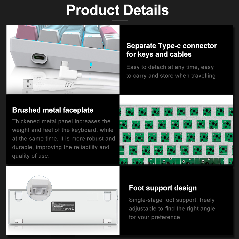 E-yooso z686 bàn phím chơi game cơ mini usb 60% màu xanh lam công tắc màu đỏ 68 phím cáp có thể tháo rời có dây cho pc máy tính