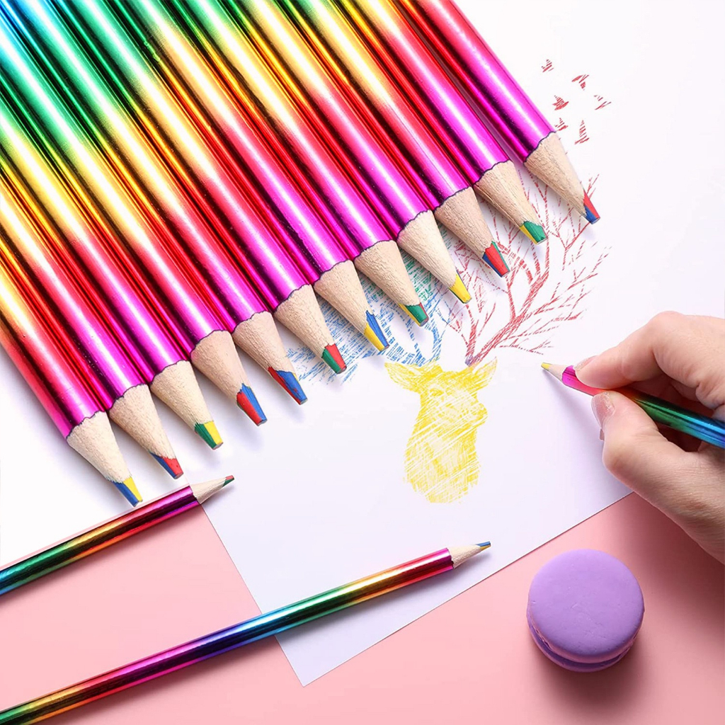 Bút cầu vồng bốn màu cùng lõi bút cầu vồng tự vẽ graffiti bút chì màu sáng tạo