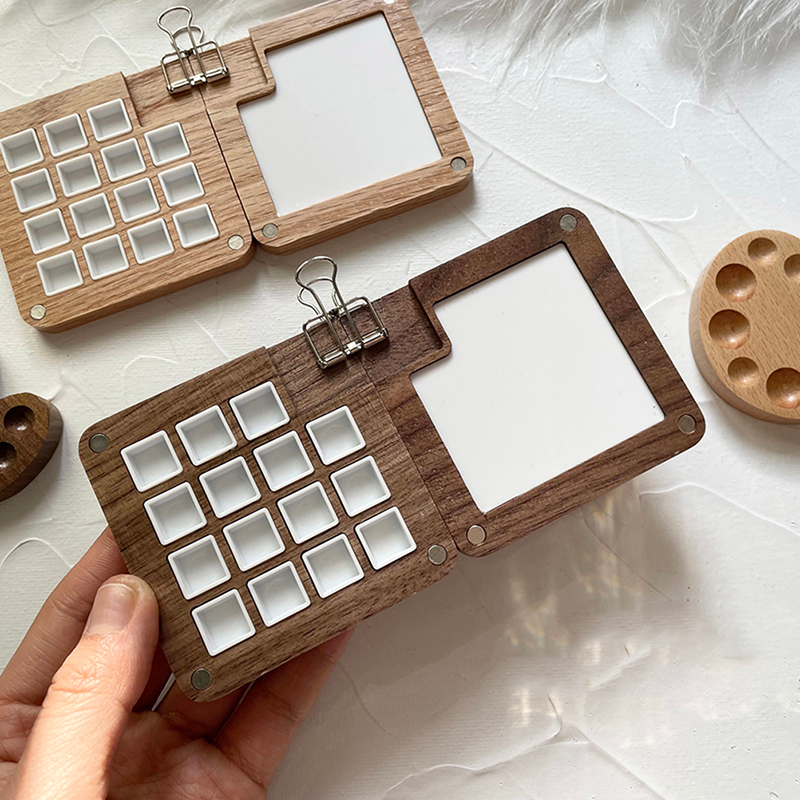 Bảng màu nước bằng gỗ rỗng di động mini du lịch màu nước hộp sơn acrylic hộp vuông khay nghệ thuật đồ dùng vẽ tranh