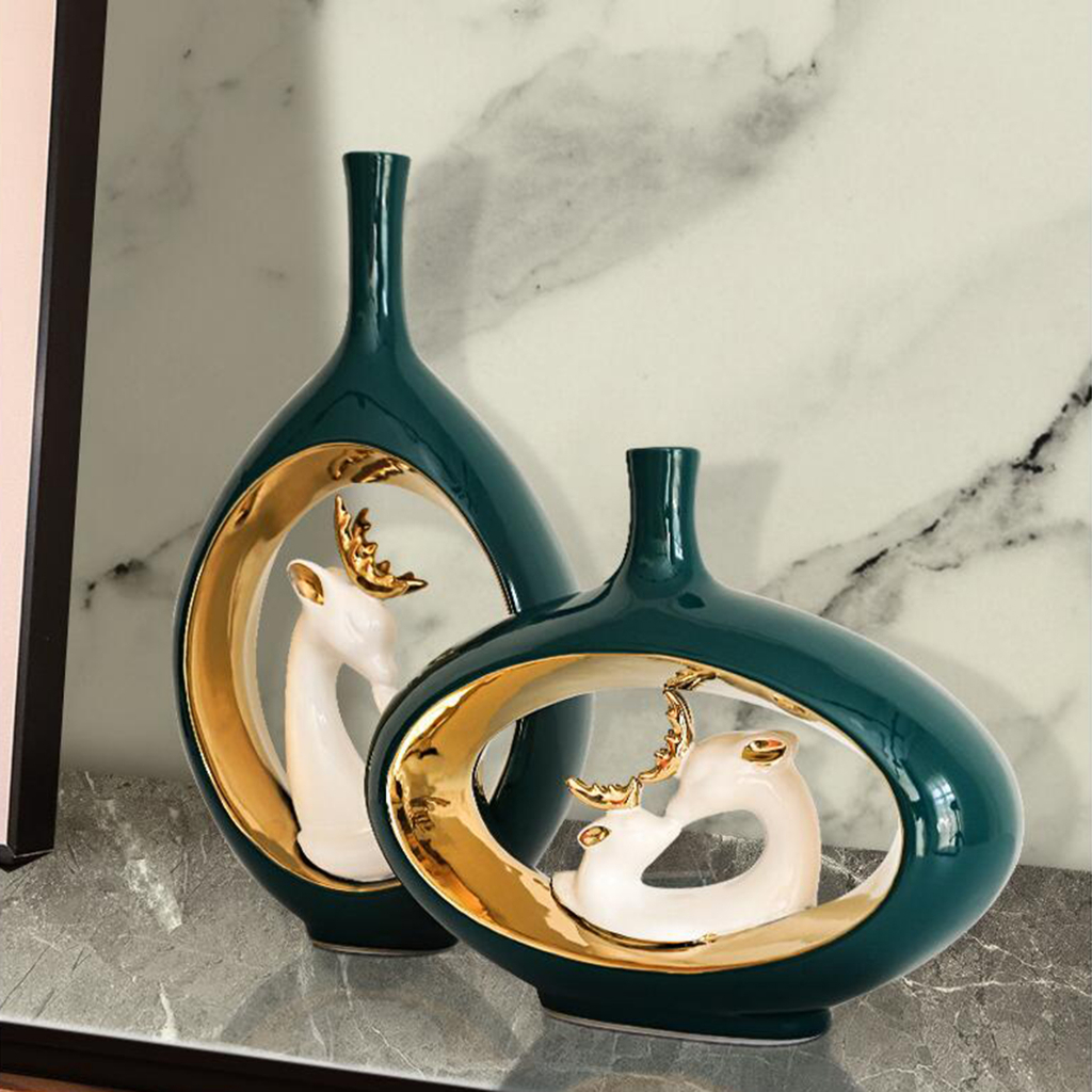 LOVIVER Bình gốm rỗng chủ nghĩa tối giản điêu khắc deer chậu hoa hiện đại cho tủ trang trí đám cưới văn phòng