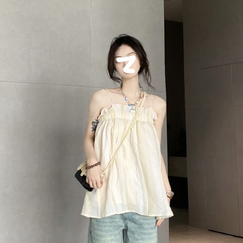 Áo Hai Dây Mùa Hè Dáng Rộng Phong Cách Ngọt Ngào Cho Nữ